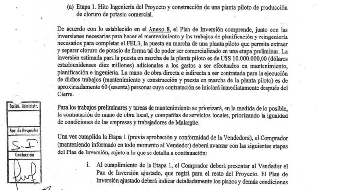 Manzano, la planta piloto que no hizo y las 100 mil toneladas de potasio