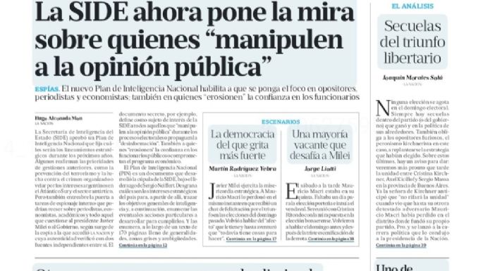 SIDE: pidió vigilar a los que generen desconfianza en economía y en la opinión pública