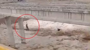 El agua arrastró una retroexcavadora en un puente de la ruta 40 y casi se lleva a un hombre