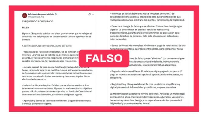 Chequeado afirma que la Oficina de Respuesta Oficial refutó una infografía con desinformación 