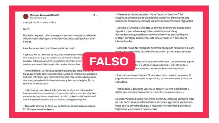 Chequeado afirma que la Oficina de Respuesta Oficial refutó una infografía con desinformación 