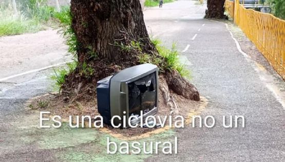 Indignación en Luján de Cuyo: tiran un televisor viejo en plena ciclovía