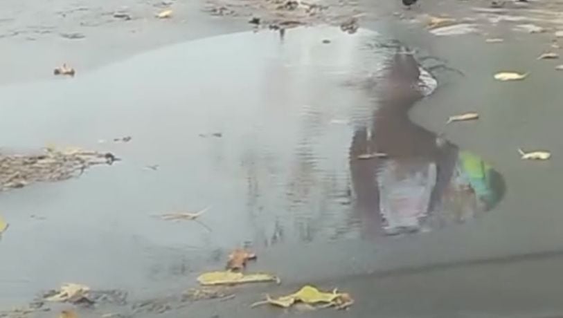 Video: una pérdida de agua que lleva un mes está hundiendo el asfalto